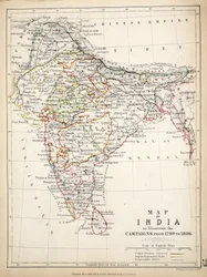Mapa Indii, wyd. William Blackwood and Sons, Edynburg i Londyn, 1848 (rycina ręcznie kolorowana)